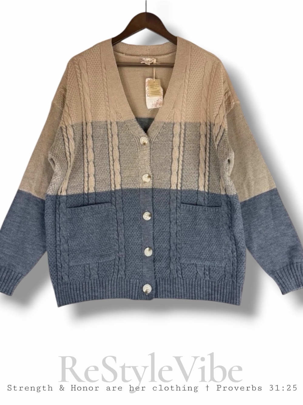HEM & THREAD Women’s Size M Sweater Cardigan Boutique NWT Cable Knit Oversized